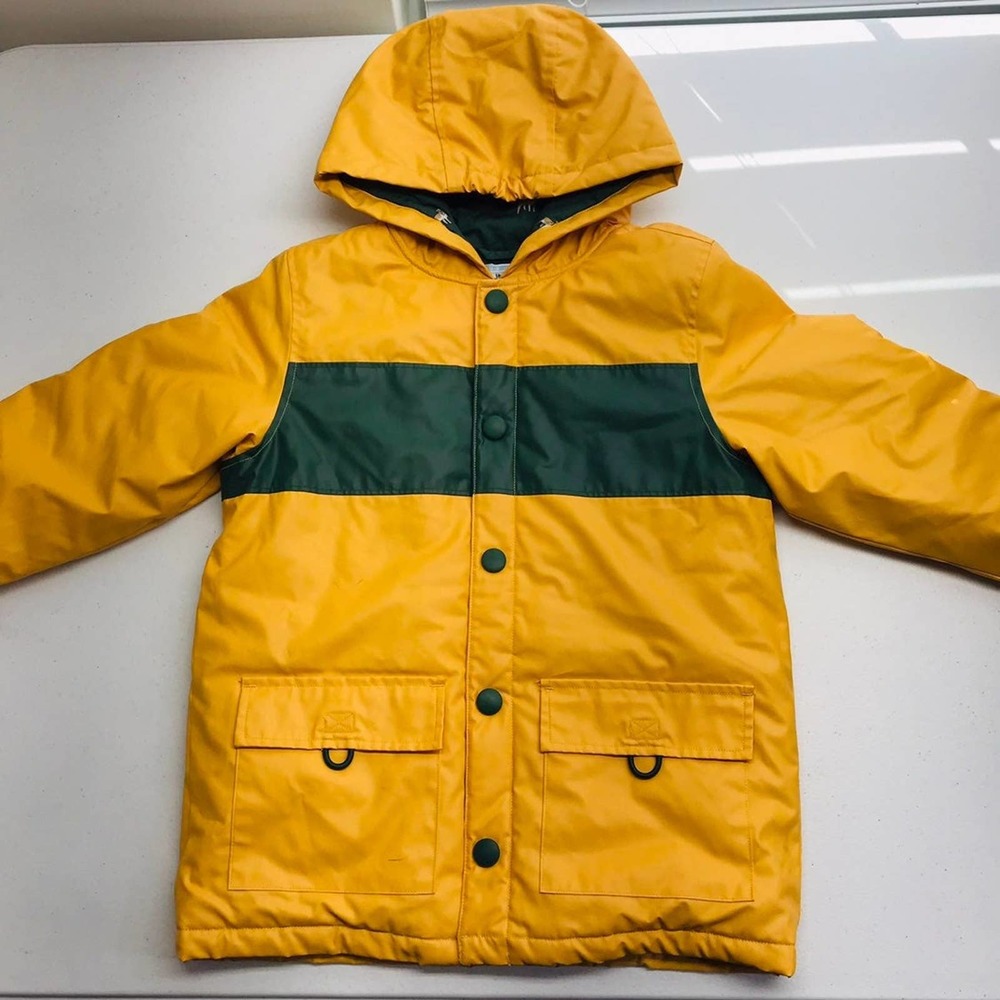 BIN46 Jacket JANIE & JACK COAT yellow green dogs puppies - EXCELLENT boys 4T 5T